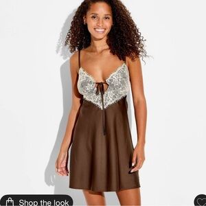 Lace-Trim Brown Chemise Slip - Women Intimates